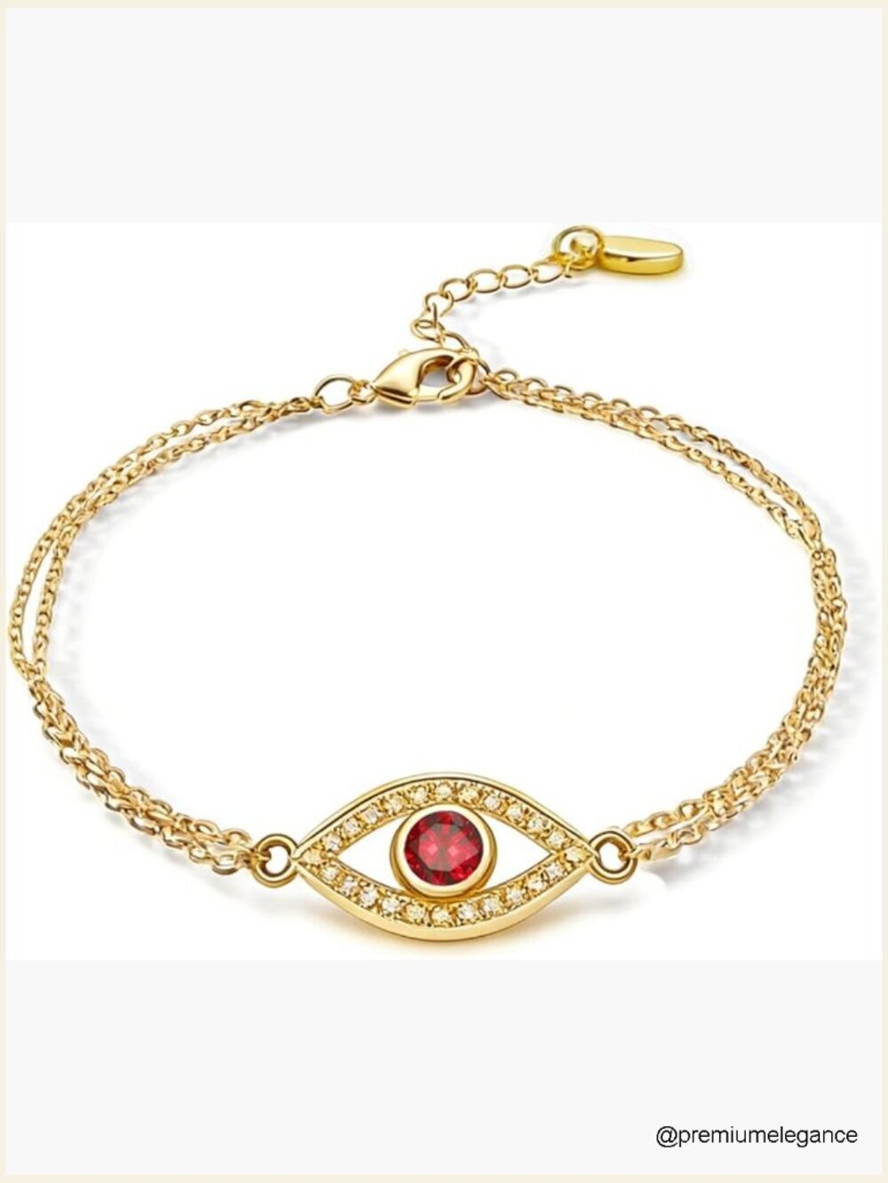 18K Gold Double Chain Bracelet Evil Eye Birthstone Adjustable 7-9"